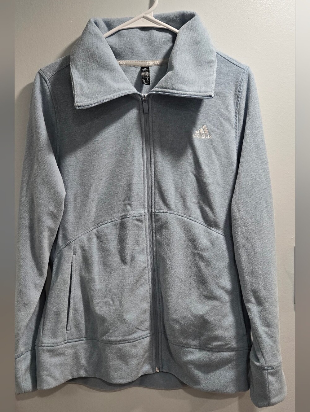 Adidas Golf Womens Heathered Light Blue Full Zip Fleece Jacket Size Large L
